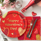 Valentine'S Day Party Supplies Red Heart Love Disposable Paper Plates Napkins Cups Plastic Tablecloth For Valentine'S Day, Engag
