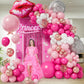 Pink Balloon Garland Arch Kit With Hot Pink Rose Gold Chrome Balloons With Heart Lip Silver Disco Ball Balloon For Girls Birthda