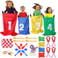 Goldge 28 Piece Outdoor Games Kit For Kids - Includes Potato Sack Race Bags, Bean Bag Toss, 3 Legged Race Bands, Egg Spoon Relay