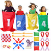 Goldge 28 Piece Outdoor Games Kit For Kids - Includes Potato Sack Race Bags, Bean Bag Toss, 3 Legged Race Bands, Egg Spoon Relay
