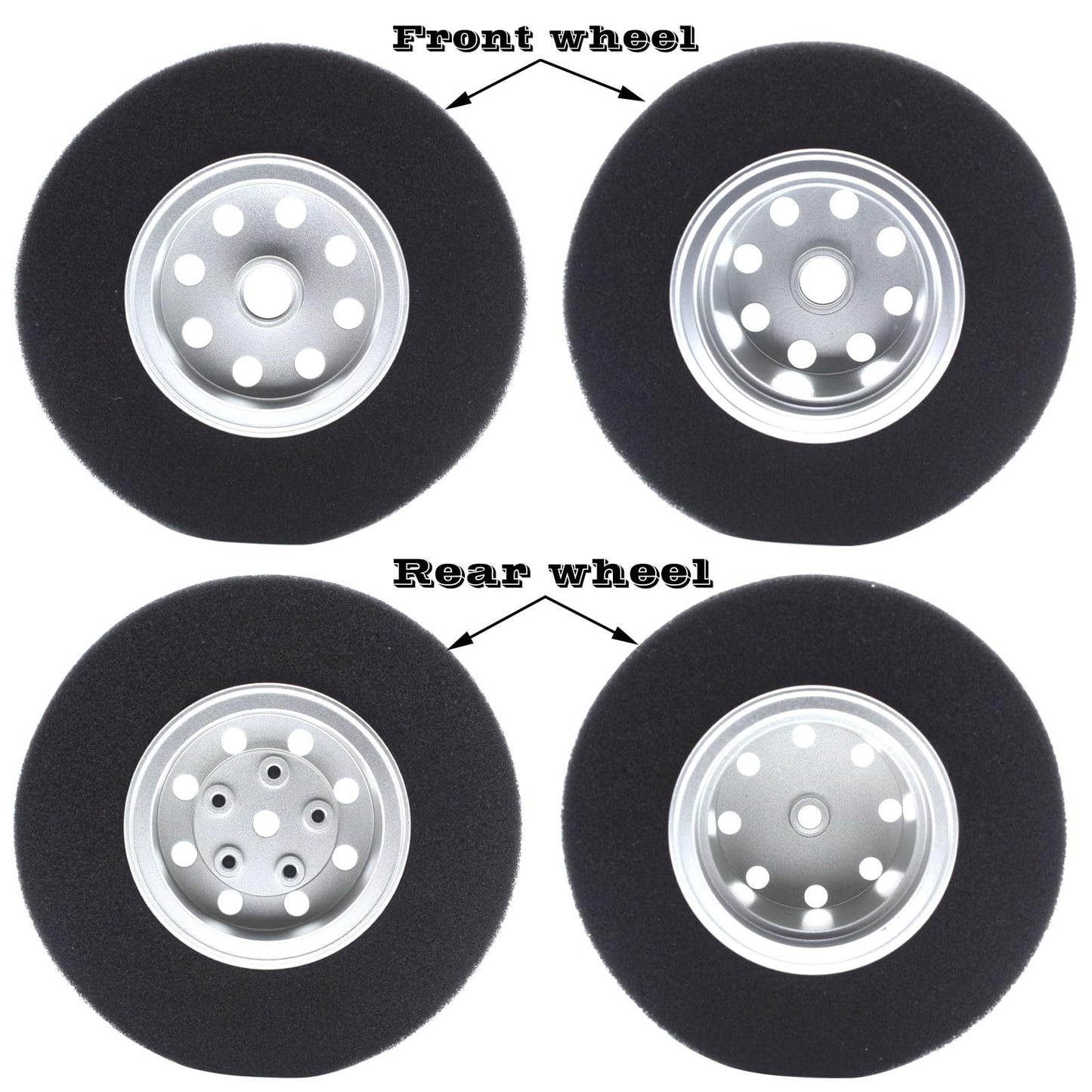 HOBOHY 4Pcs Aluminum Front and Rear Wheels Hub Rims with tire Lining/Built Sponge Kit for Tamiya CW01 Chassis Lunch Box G6-01 Mi