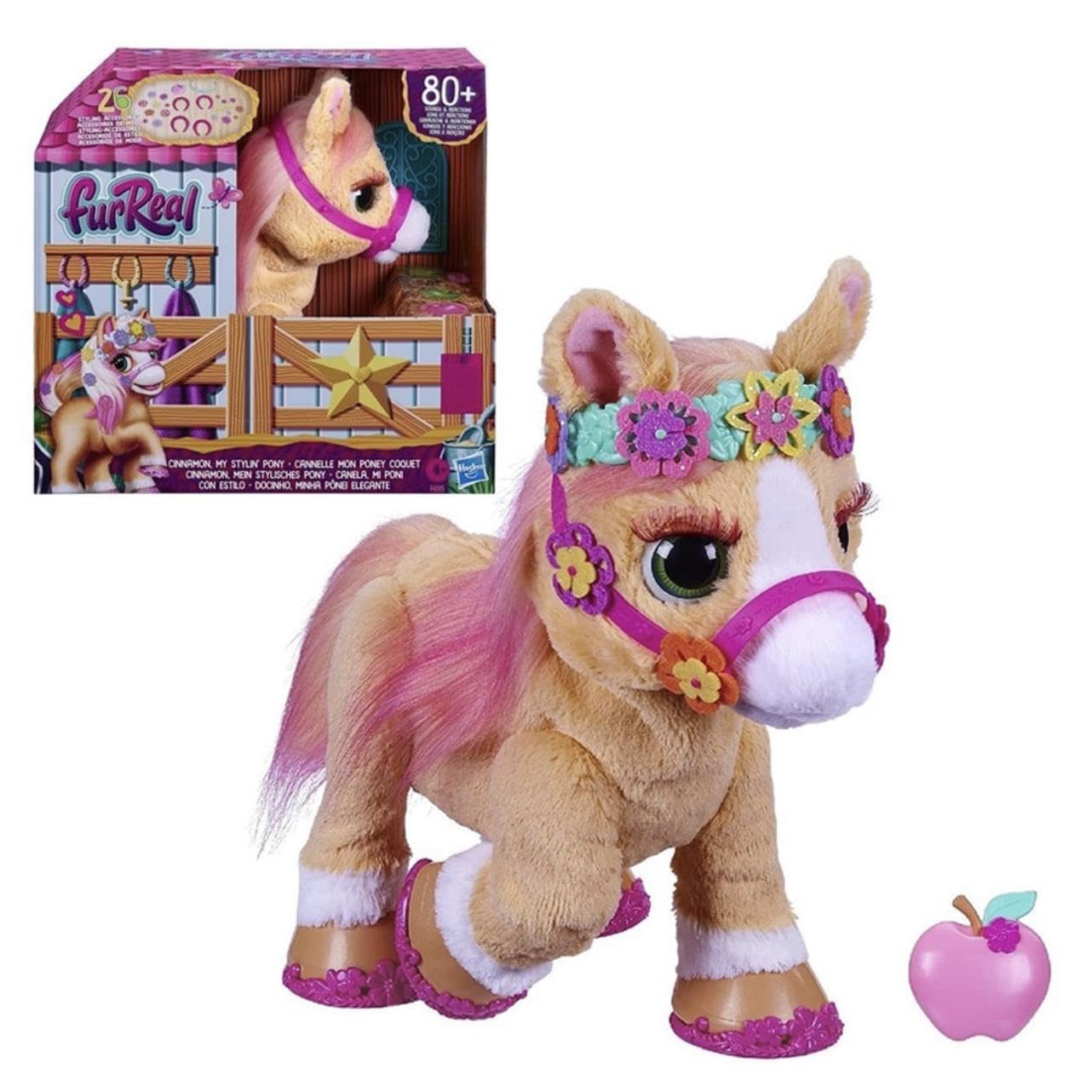 FurReal Cinnamon, My Stylin Pony Toy, 14-Inch Electronic Pets, 80+ Sounds & Reactions, 26 Accessories, Interactive Toys for 4 Ye
