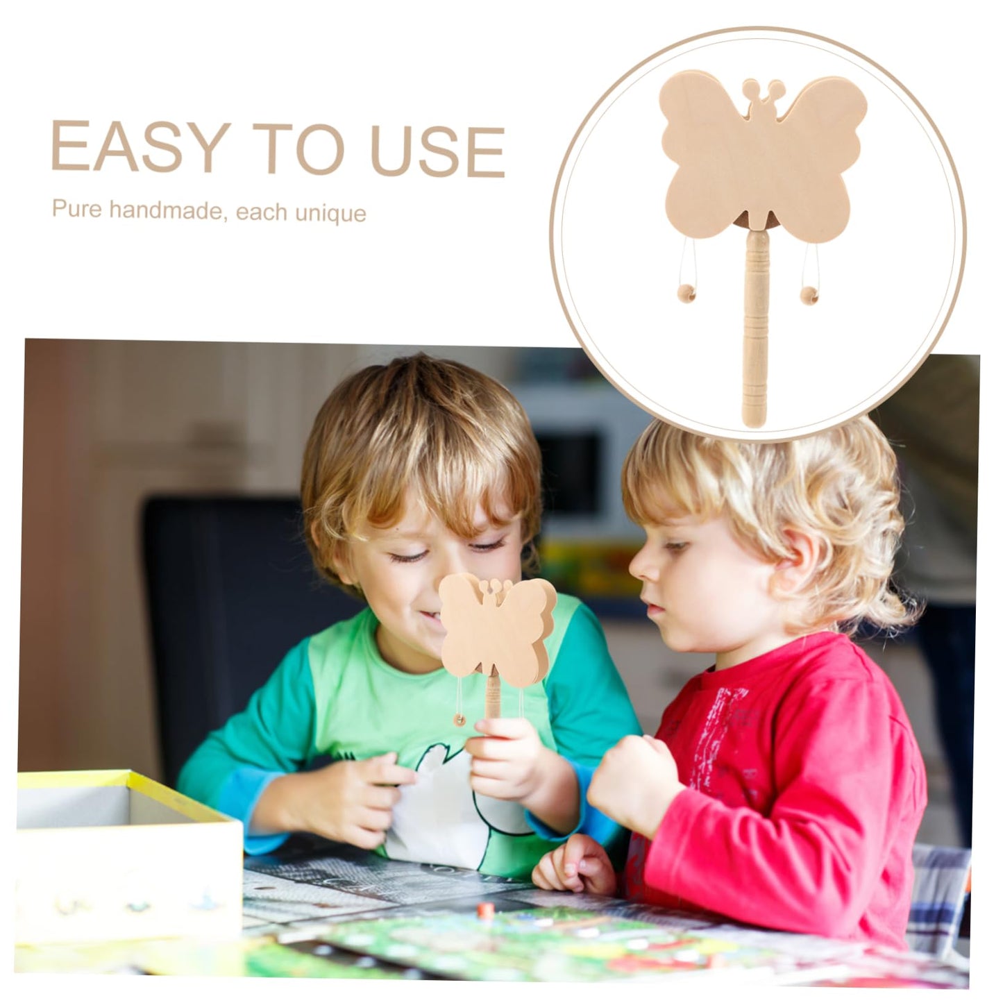 SEWACC 10pcs Kid Toys Kids Crafts Kids Toys Mini Toys Musical Instrument Rattle-Drum Ornaments DIY Supplies Wooden DIY Rattle-Dr