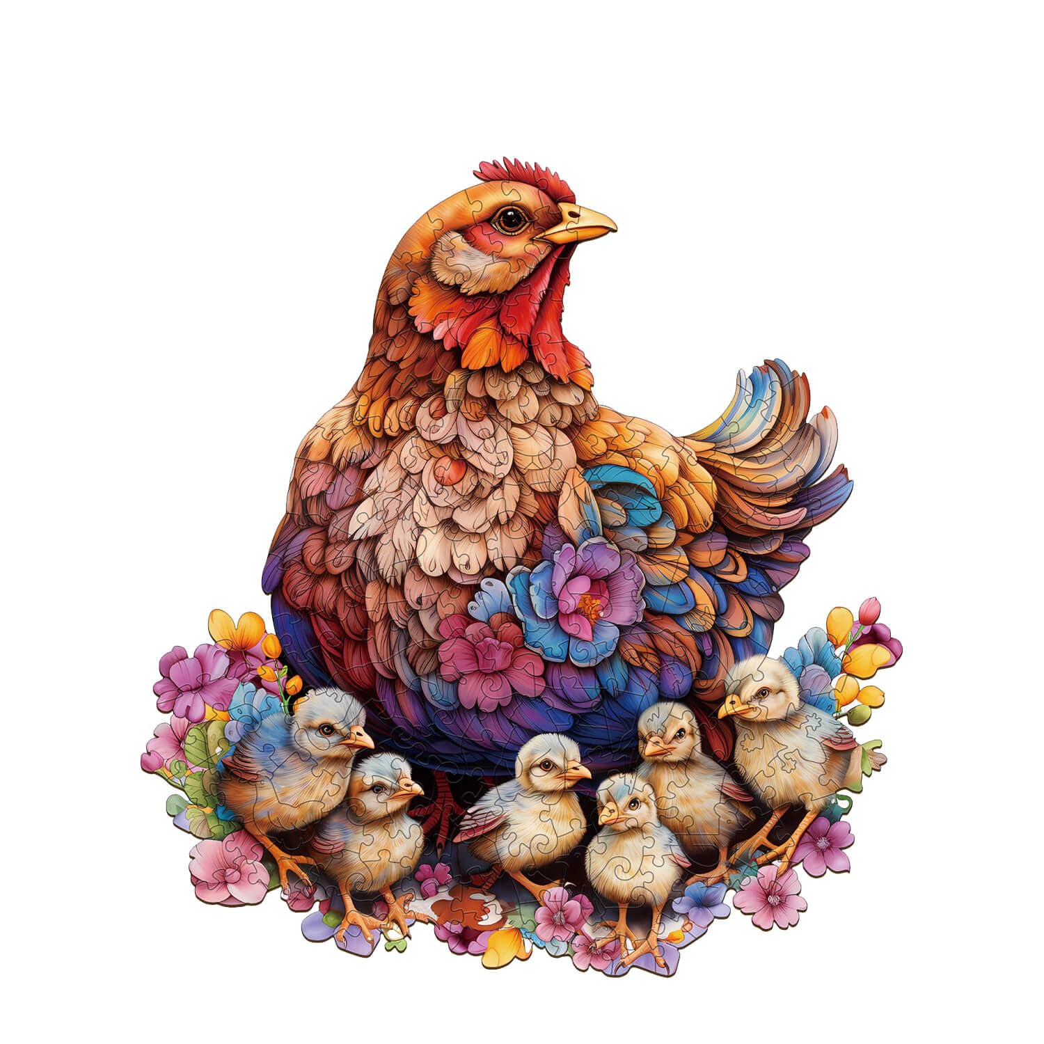 Jigfoxy Wooden Puzzle For Adults, Hen And Chicks Wooden Jigsaw Puzzles For Adults, Unique Animal Shape Wood Cut Puzzles For Family Friend Puzzle Lovers(M-10.6 * 11.4In-180Pcs)