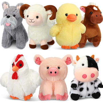 Hiboom 7 Pcs Farm Stuffed Plush Animals Toys Set 8 Inch Barnyard Stuffed Animals Bulk Soft Pig Rooster Horse Duck Sheep Cow Dog