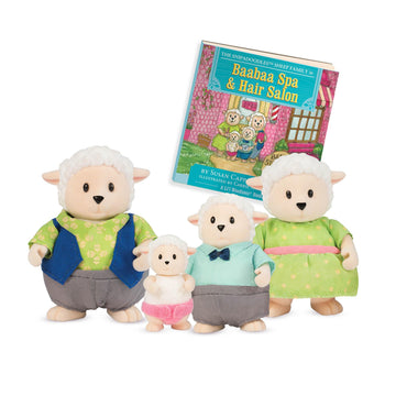 Li'L Woodzeez – The Snipadoodles Sheep Family – Set Of 4 Collectible Posable Sheep Figures With Storybook – Pretend Play Doll Figures – Gift Toy For Kids Age 3+