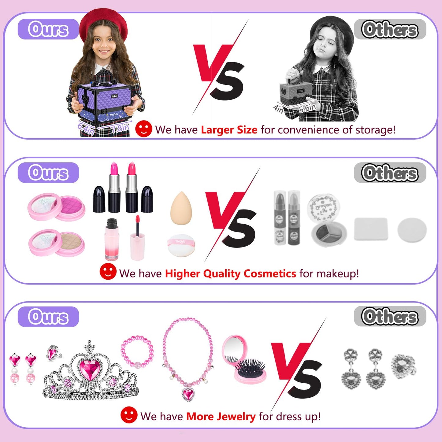 Hollyhi 62Pcs Kids Makeup Kit for Girl, Washable Play Makeup Toys Set for Dress Up, Beauty Vanity Set with Cosmetic Case Birthda