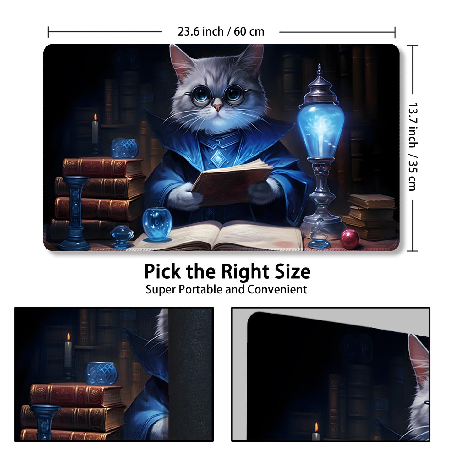 Malqiqi Playmat For Mtg, With Free Storage Bags,Game Mat 24 X 14 Inches, Tcg And Board Game Mat For Cards,Mousepad Desk Mats (Cat 6-Regular)