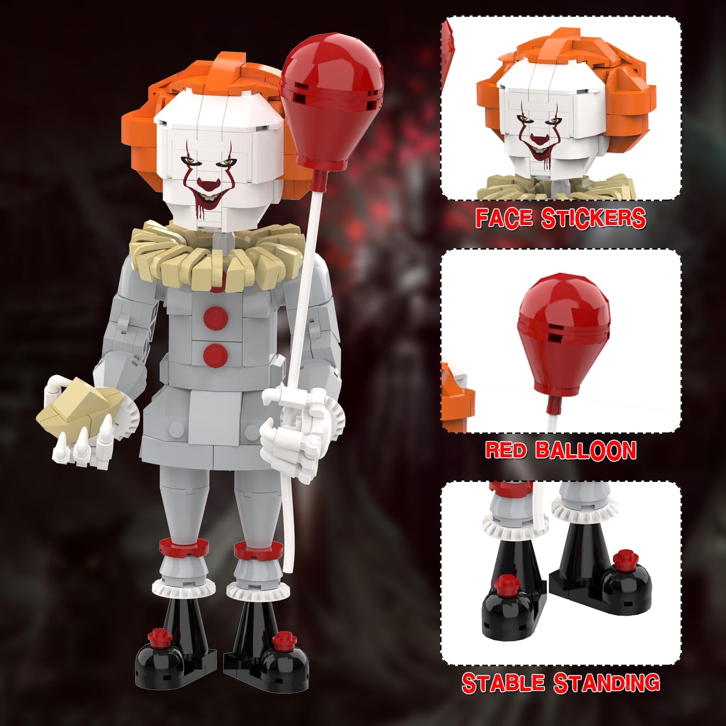 aphpaio Pennywise Clown Building Set - 299 Pcs Horror IT Movie Figure Kit, 5"x5"x10", Creative Halloween Gift for Kids and Adults