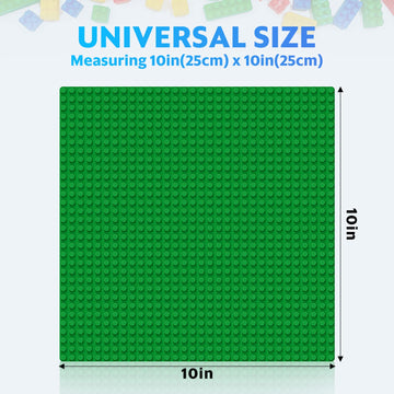 Pokiiulk Classic Building Plates - 10 Large 10"x10" Green Plastic Baseplates, Compatible with Major Brands, STEM Gift for Ages 3+