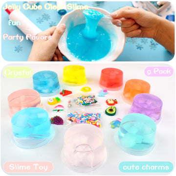 Jelly Cube Clear Slime Kit 9 Pack For Kids, Crunchy Slime, Stress Relief Toy, Party Favors For Girl Boys 6 7 8 9 10 11 12