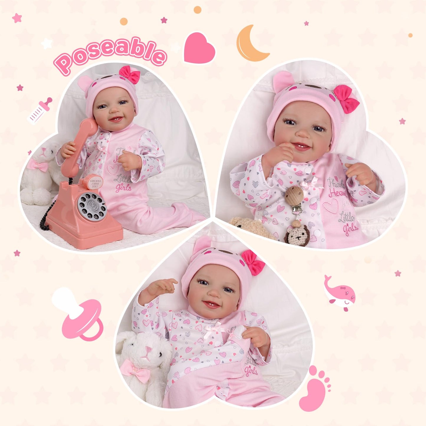 Babeside Reborn Baby Dolls With Heartbeat, Coos & Breathing - Leen, 20-Inch Sweet Smile Realistic-Newborn Baby Dolls Soft Body B