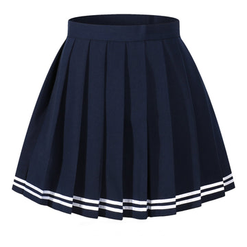 Beautifulfashionlife High Waist Flat Flared Versatile Short Pleated Skirts Costumes (Xl,Navy Blue)