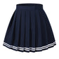 Beautifulfashionlife Womens Versatile White Stripes Scottish Pleated Summer Skirts (XS,Blue White striple)