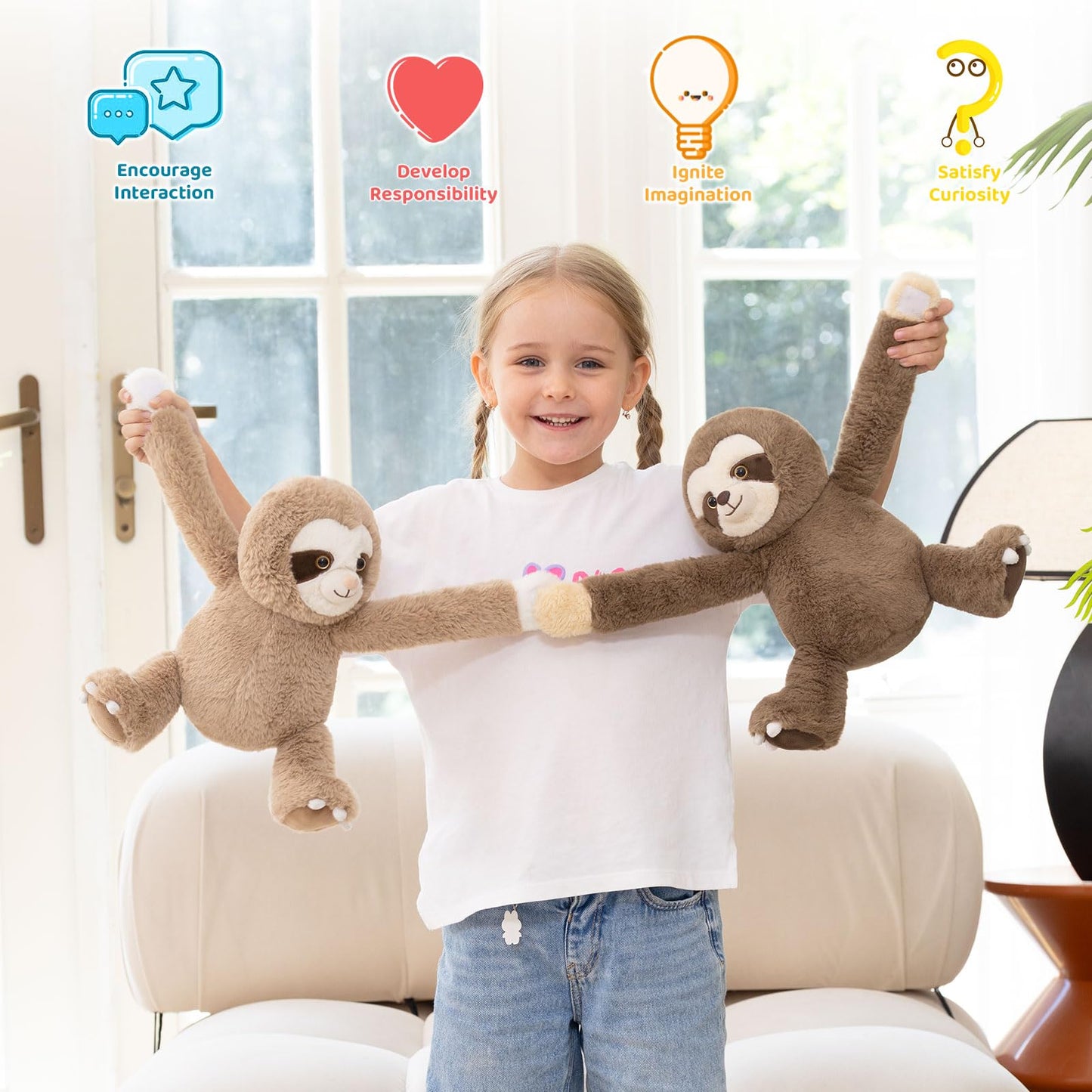 MorisMos Sloth Stuffed Animals Duo - 12" Brown Plush, Freezable & Microwavable, Perfect for Kids & Gifts
