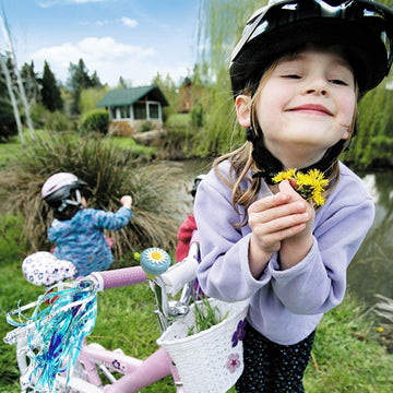Kids Bike Bell And Streamers For Girls - 1 Pack Flower Bicycle Bell With 2 Pack Bike Streamers For Children'S Bike Accessories