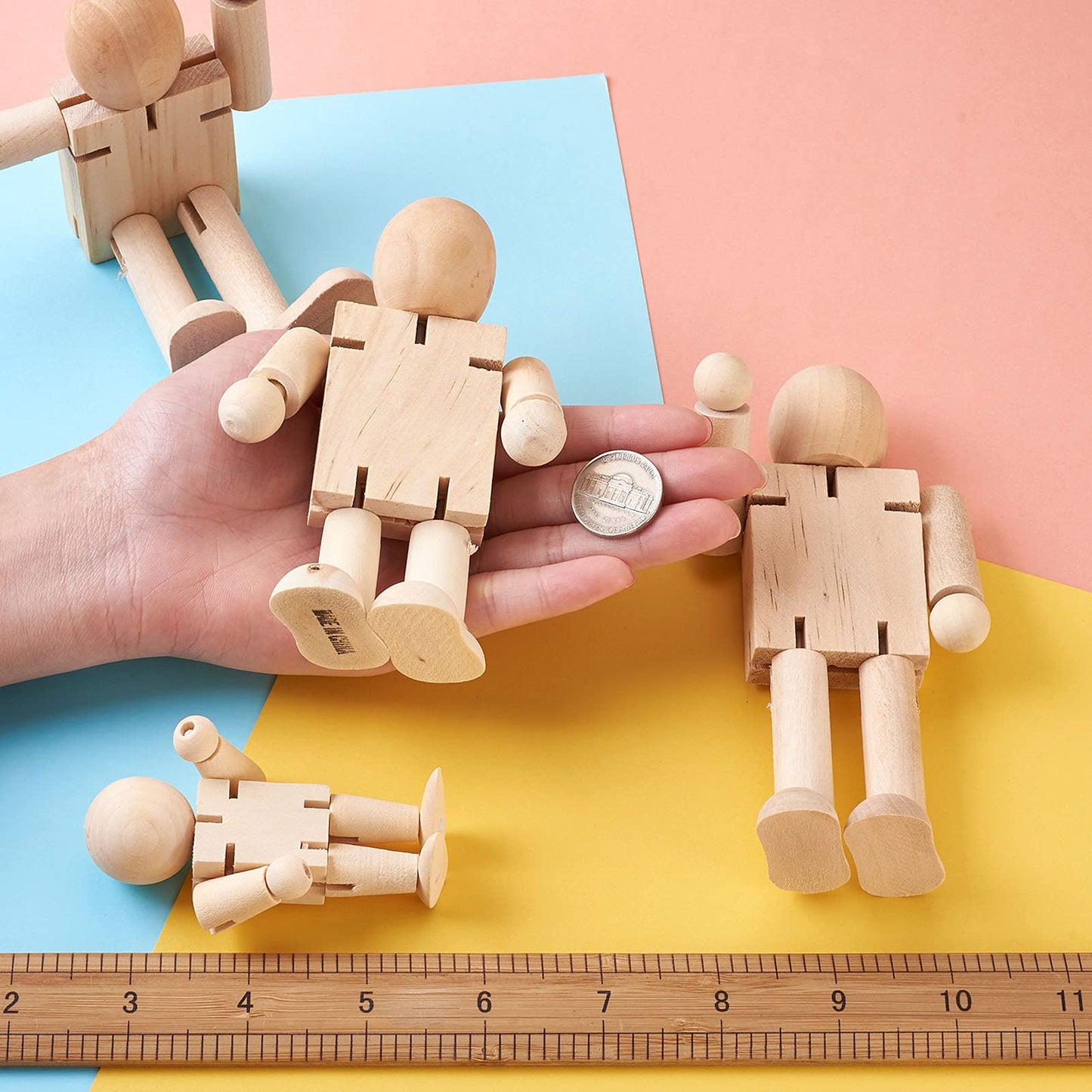 FASHEWELRY 12Pcs Unfinished Wood Robot Dolls Joint Adjustable Wooden Figure Dolls Unpainted Blank Wood Robot Peg Dolls for DIY A