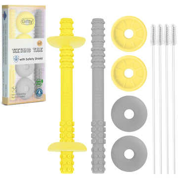Teething Tube With Safety Shield - Baby Hollow Teether Sensory Toys & Gum Massager For Infants 3-12 Months Boys Girls, Bpa-Free 