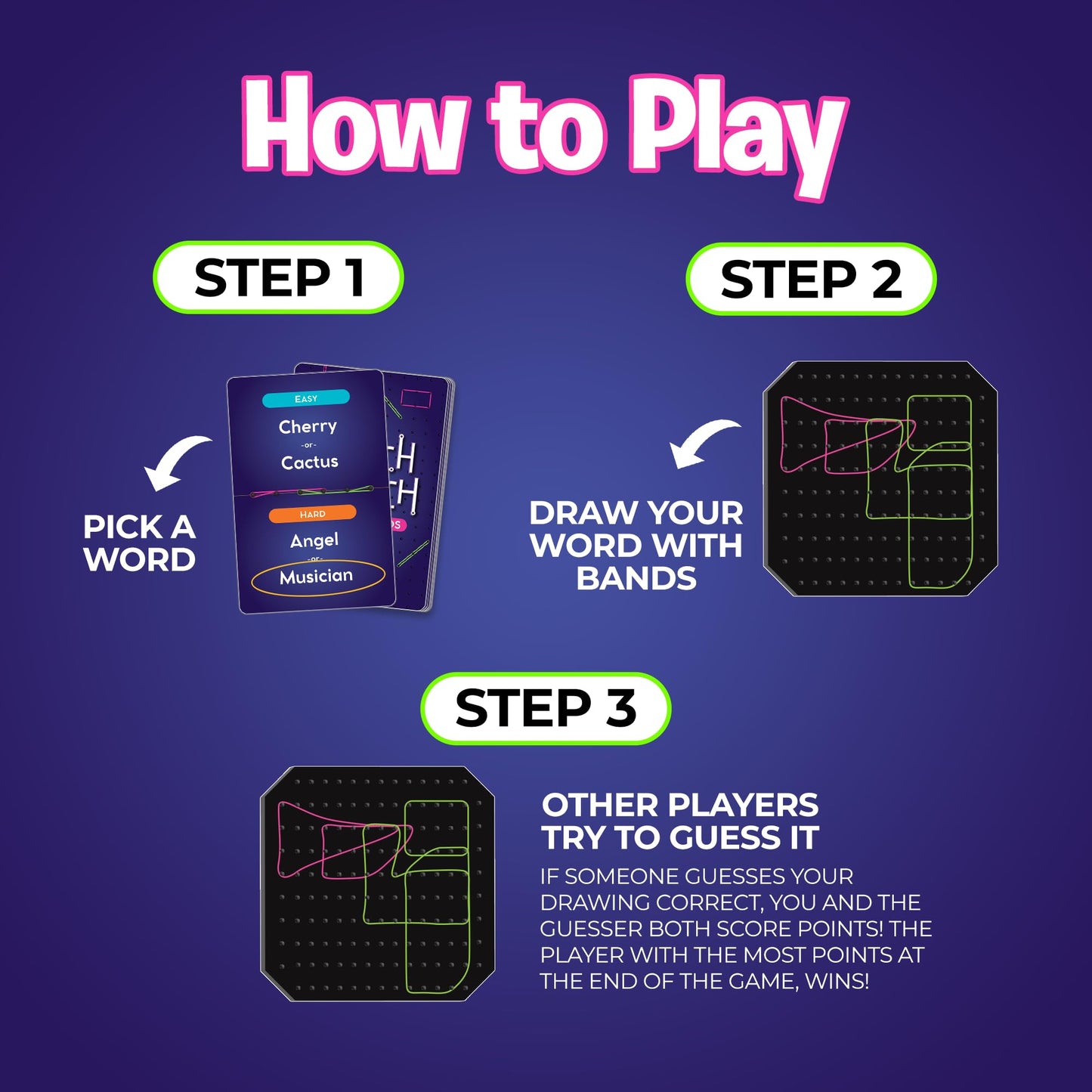 Uzzle Stretch & Sketch Peg Board Game, Expert-Level Challenges, Action Packed Rubber Band Game 3-6 Players, Ages 6+