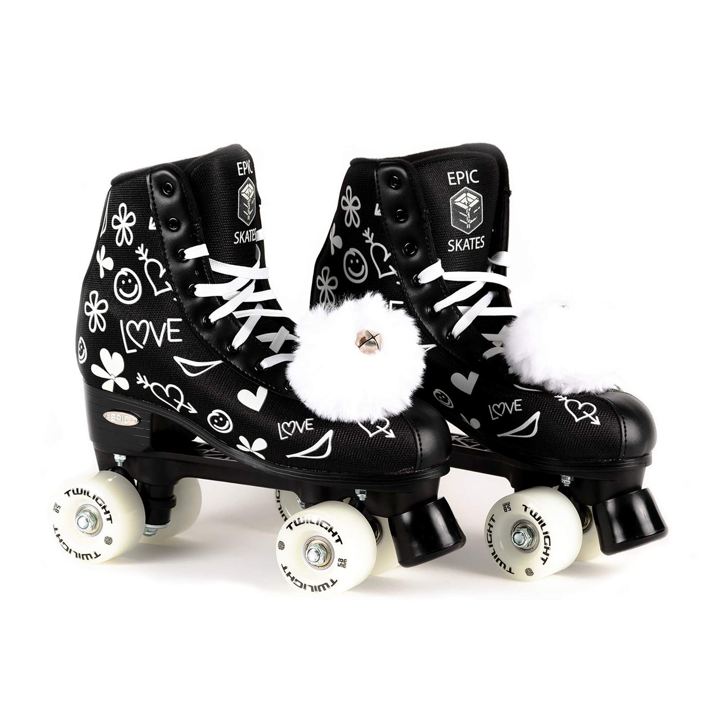 Epic Skates Womens Luv Quad Roller Skates, Black/White, Ladies 7