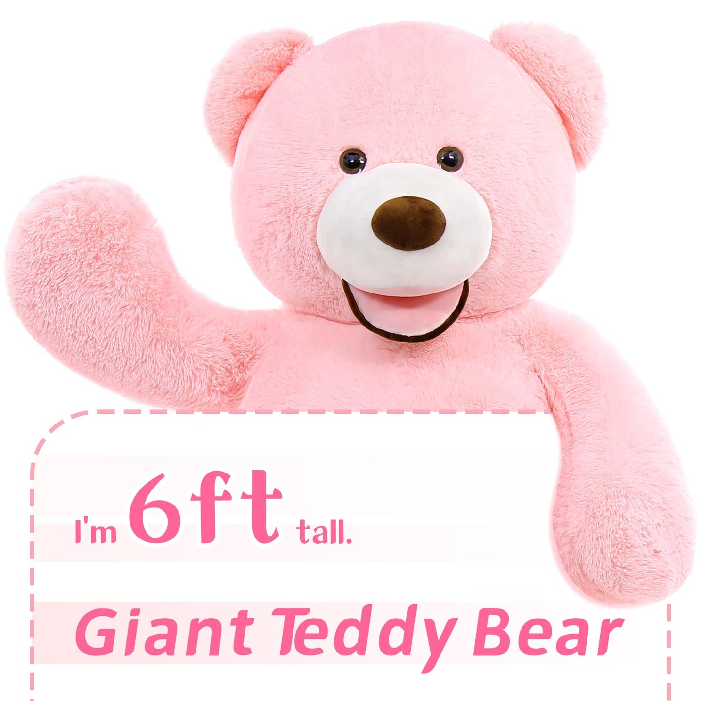 Maogolan Giant Pink Teddy - 6Ft Stuffed Animal, Smiling Face, Large Plush - Life Size Gift For Valentines Day, Anniversary, Birthday