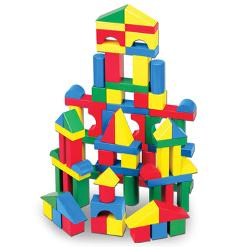 Melissa & Doug Wooden Building Blocks Set - 100 Blocks in 4 Colors and 9 Shapes Classic Kids Toys  Colored Wood For Toddlers Ages 2+ - FSC-Certified