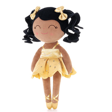 Gloveleya Baby Dolls Soft Snuggly Curly Hair Ballerina Doll First Baby Girl Gifts Plush Tanned Ballet Doll With Lace Mesh Dress Golden 14Inches Ballerina Series