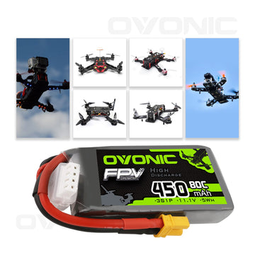 OVONIC 3S Lipo Battery 80C 450mAh 11.1V Lipo Battery with XT30 Connector for RC FPV Racing Drone Quadcopter(4 Packs)