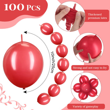 Meanplan 100 Pcs Link Balloon 10 Inch Linking Balloon Latex Linkable Balloons Connected Wedding Party Decoration (Red)