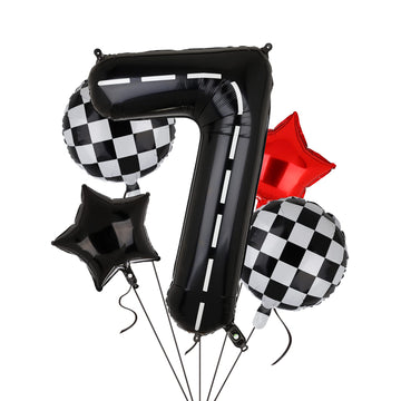 Race Car Birthday Balloons 40 Inch Racetrack Number Balloon 7 Black Boys 7St Birthday Race Car Theme Party Decor Supplies 5 Pcs