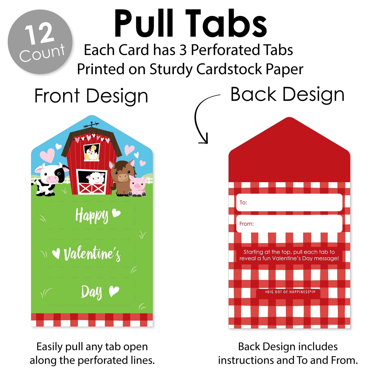 Big Dot Of Happiness Farm Animals - Barnyard Cards For Kids - Happy Valentines Day Pull Tabs - Set Of 12