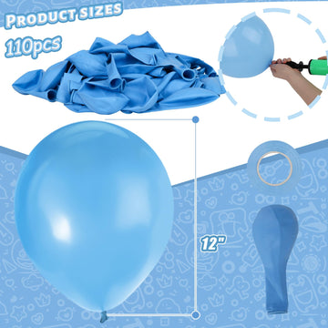 Lovestown 110Pcs Light Blue Latex Balloons, 12 Inch Baby Blue Helium Round Balloons With Ribbon For Engagement Birthday Baby Shower Wedding Graduation Party Backdrop Decorations