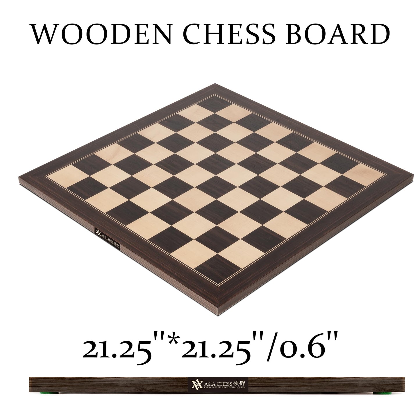 A&A 21.25' Professional Wooden Tournament Chess Board/African Palisander & Maple Inlay / 2.25' Squares W/O Notation