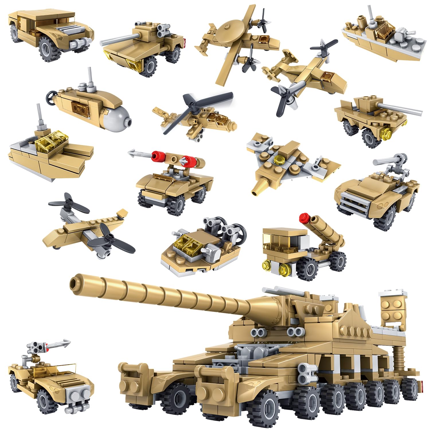Wingift 544 Piece Ww2 Army Tanks Toy Building Sets, Create A German Dora Heavy Cannon Model/16 In1 Small Military Vehicles,Great