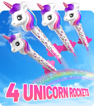 Beefunni Unicorn Rocket Launcher For Kids, 4 Unicorns Outdoor Toys For Girls, Christmas Easter Birthday Gifts For Girls Ages 2 3 4 5 6 7 8 Years Old, Fun Indoor Toys For Kids Ages 2-4-6 Years Old