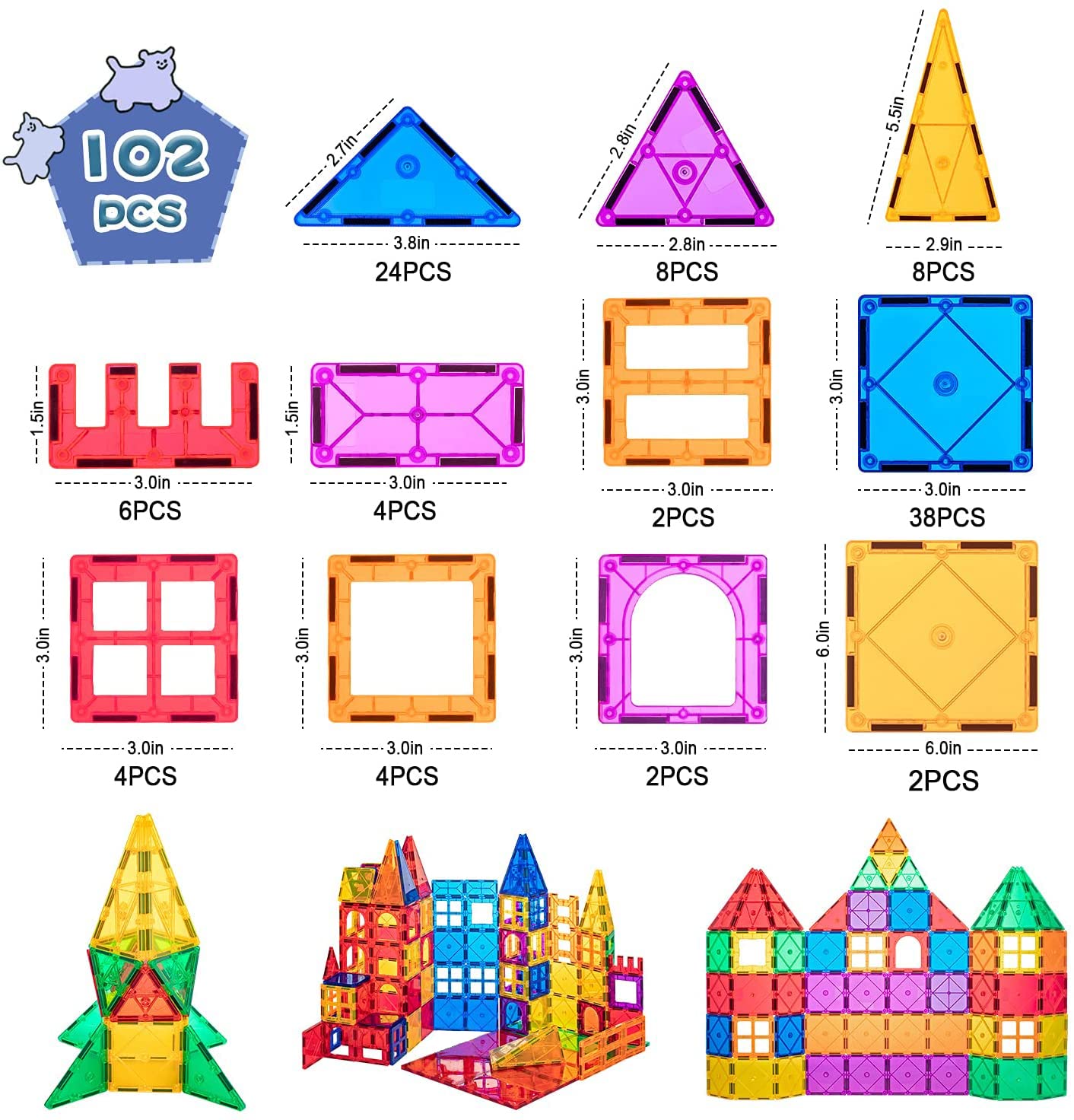 102Pcs Magnetic Building Blocks Stem Toy Set For Kids - Montessori Approved Sensory Learning