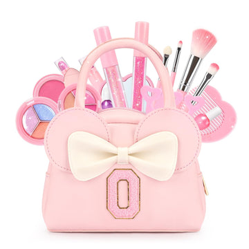 Kids Real Makeup Kit for Girls - 18Pcs Non-Toxic Washable Make Up Toys with Initial Toddler Purse - Personalized Birthday Gifts 