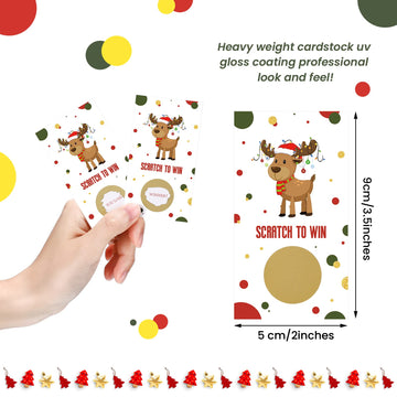 Outus 50 Pieces Christmas Scratch Off Cards Stickers Christmas Hawaii Party Games Vouchers Festive Raffle Tickets Holiday Business Prize Drawings For Kids Adults Families Events Groups (Reindeer)