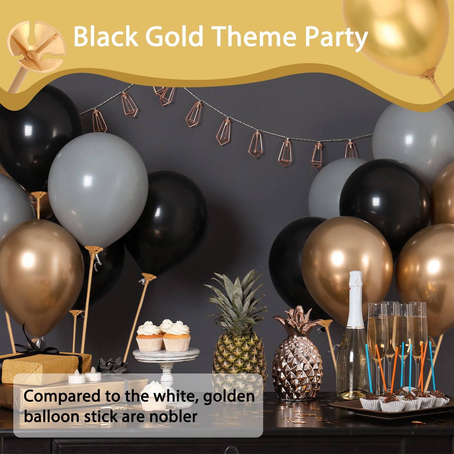 Pp Opount 35 Pcs Gold Balloon Sticks, Plastic, 12.6 Inches, Party Decoration, Centerpieces, Unisex