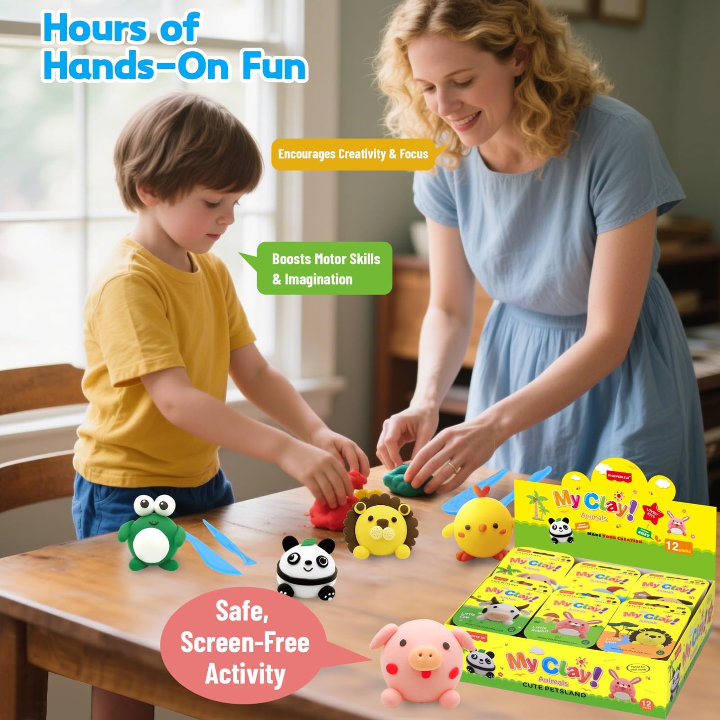 Air Dry Clay Kit for Kids - 12 Portable Packs, Soft & Mess-Free Clay with Tools & Tutorials - Birthday Gift for Girls Ages 3, 4,