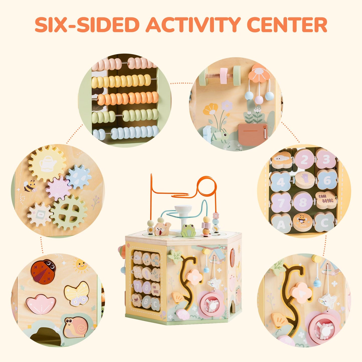 Robotime Wooden Activity Cube For Toddlers, 13 In 1 Montessori Baby Activity Cube, Baby Play Cube Toy With Educational Features,