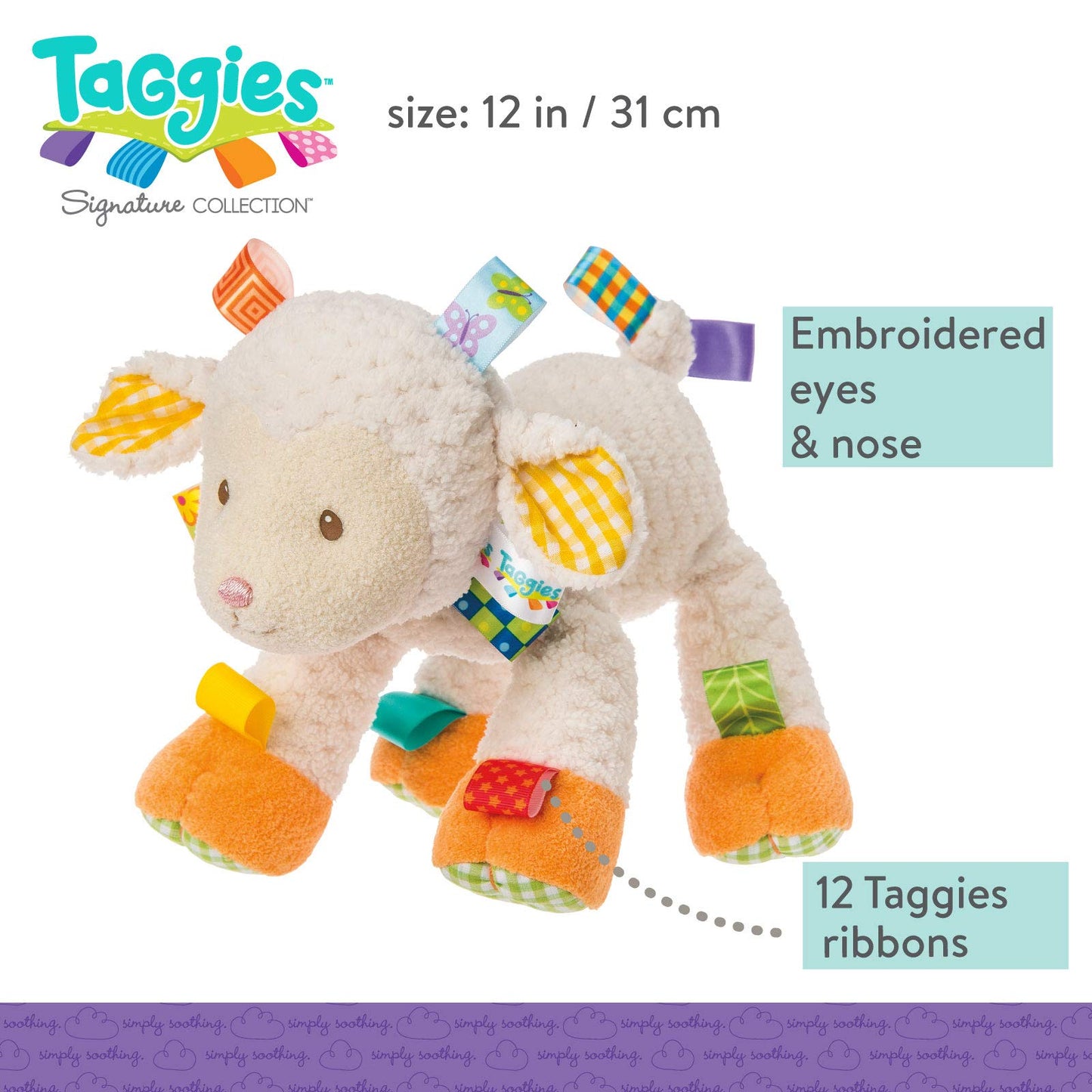 Mary Meyer Taggies Sherbet Lamb Toy - Soft Multicolour Plush, 1 Count, Model 40032, Polyester Material