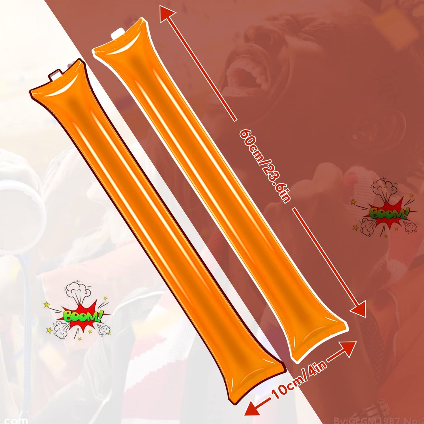 Civaner 48 Pieces Thunder Sticks Team Spirit Boom Sticks Cheering Sticks Plastic Cheerleading Spirit Stick Clapper Inflatable Noise Makers For Sporting Events Dance (Orange)