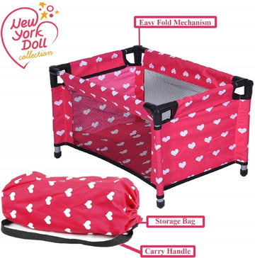 Doll Fold N' Store Pack N' Play - Doll Play Yard With Cute Hearts Design