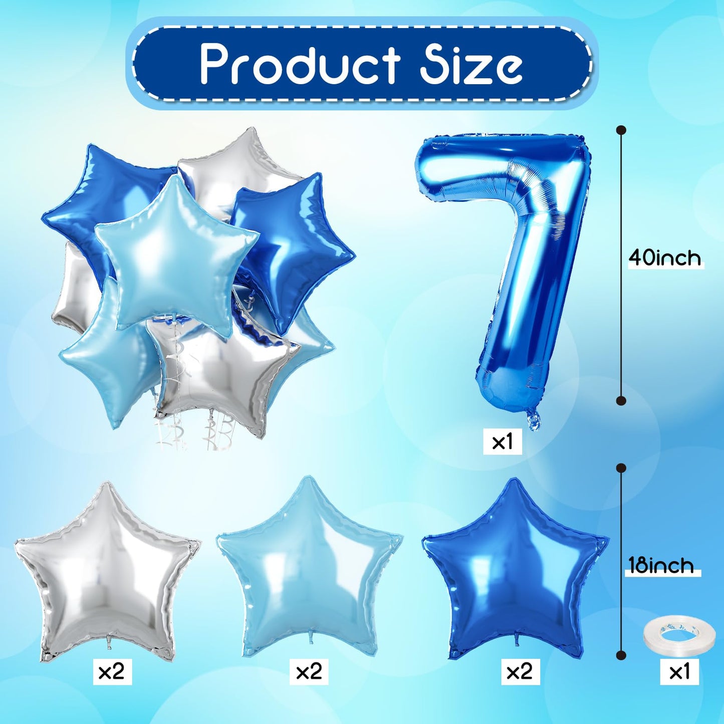 40 Inch Number 70 Balloons For Men, Dark Metallic Blue Large 70Th Birthday Balloon Decor, Silver Light Royal Sky Teal Blue Self