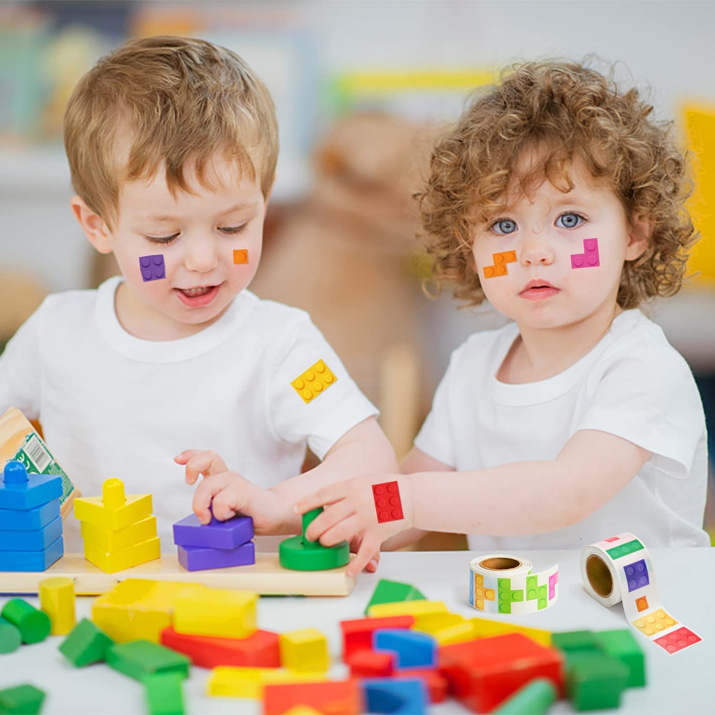 Unbess 1000Pcs Building Block Stickers For Kids, 2 Roll Assorted Bricks Paper Self Adhesive Decal Peel And Stick Removable Build