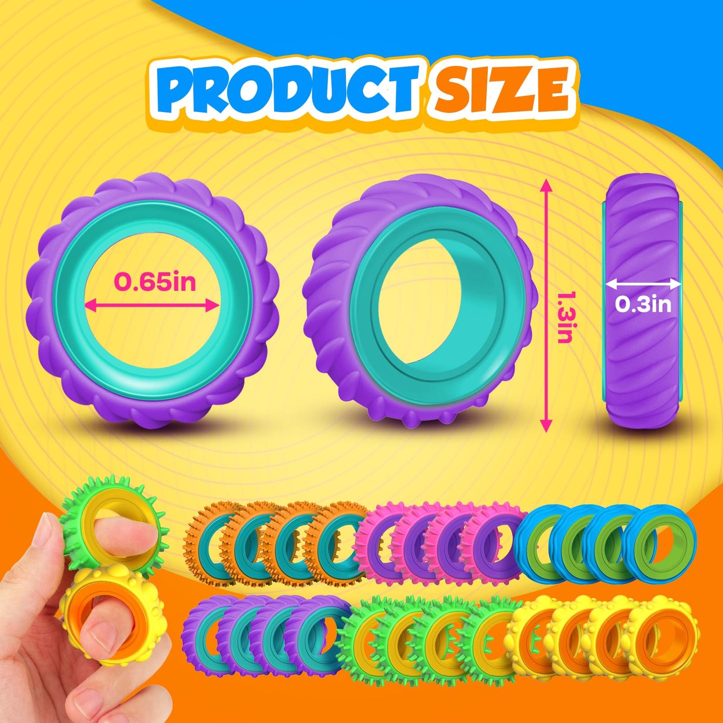 Fidget Toys Sensory Rings For Kids: 24 Pack Finger Rings - Quiet Stress Toys For Kids Autism Calming - Fun Fidgets For Classroom