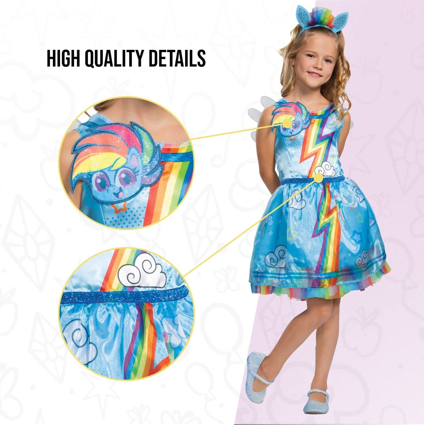 Disguise Rainbow Dash My Little Pony Costume For Girls, Children'S Character Dress Outfit, Classic Kids Size Medium (7-8) Blue & Rainbow