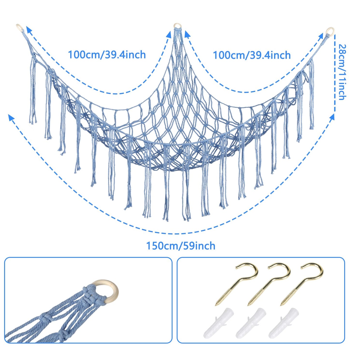 Boho Stuffed Animals Net Or Hammock Large,55 Inch Toy Hammock Macrame Stuff Animal Storage Corner Hanging Net Holder,Mesh Hammoc