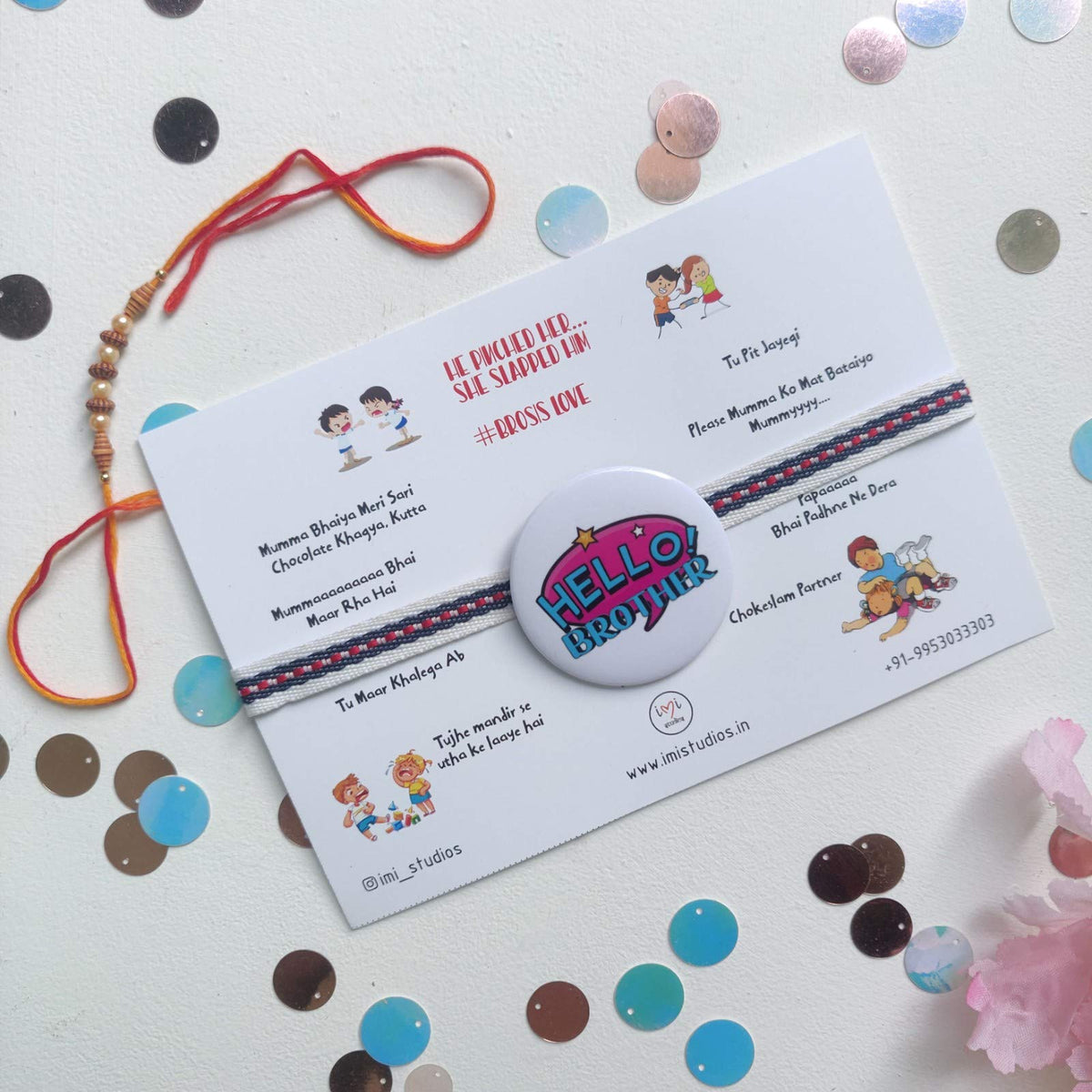 Imi Studios Hello Brother Badge Rakhi For Brothers Rakshabandhan
